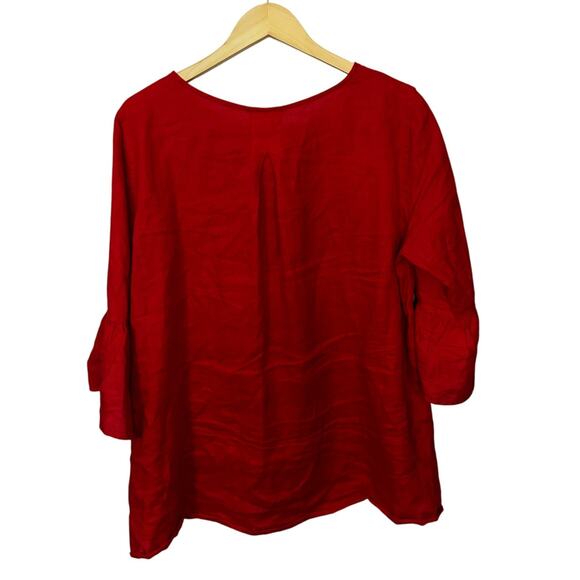 John Mark Women's Top 100% Linen Red Bell Sleeve Pullover Casual‎ Office Holiday - Picture 3 of 5